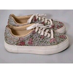 Betsey Johnson "Sidny" Floral Rhinestone Platform Sneakers Size 5